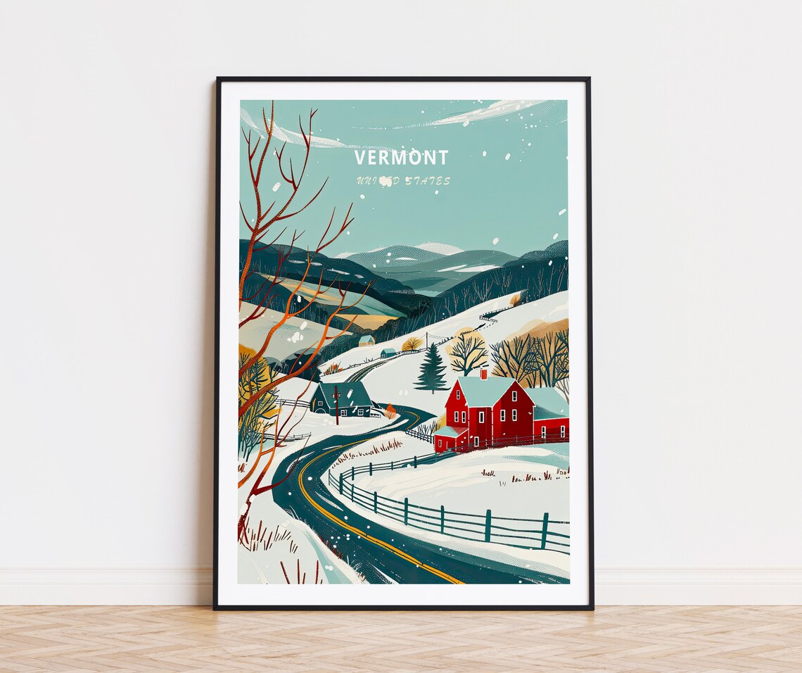 Vermont United States Winter Red Barn Snowy Road Countryside Wall Art
