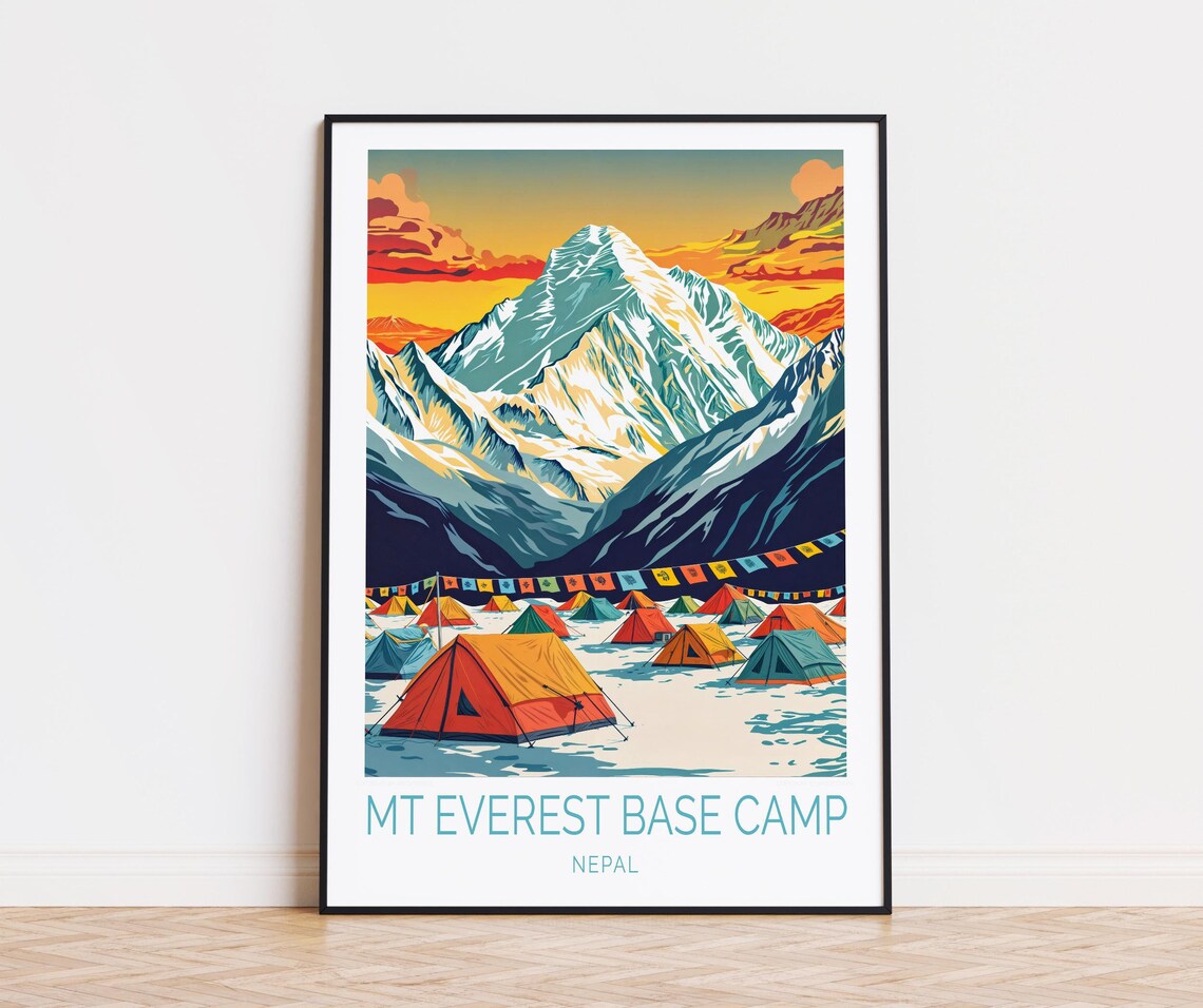 Mt Everest Base Camp Travel Poster, Nepal Wall Art