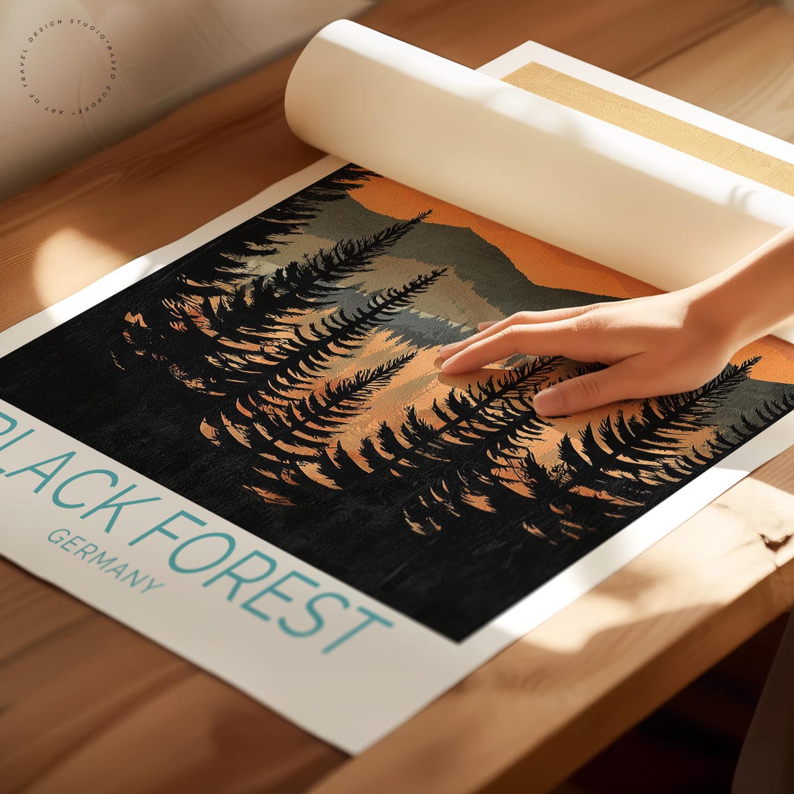 Black Forest Germany Pine Silhouette Golden Mountain Range Poster - Image 2