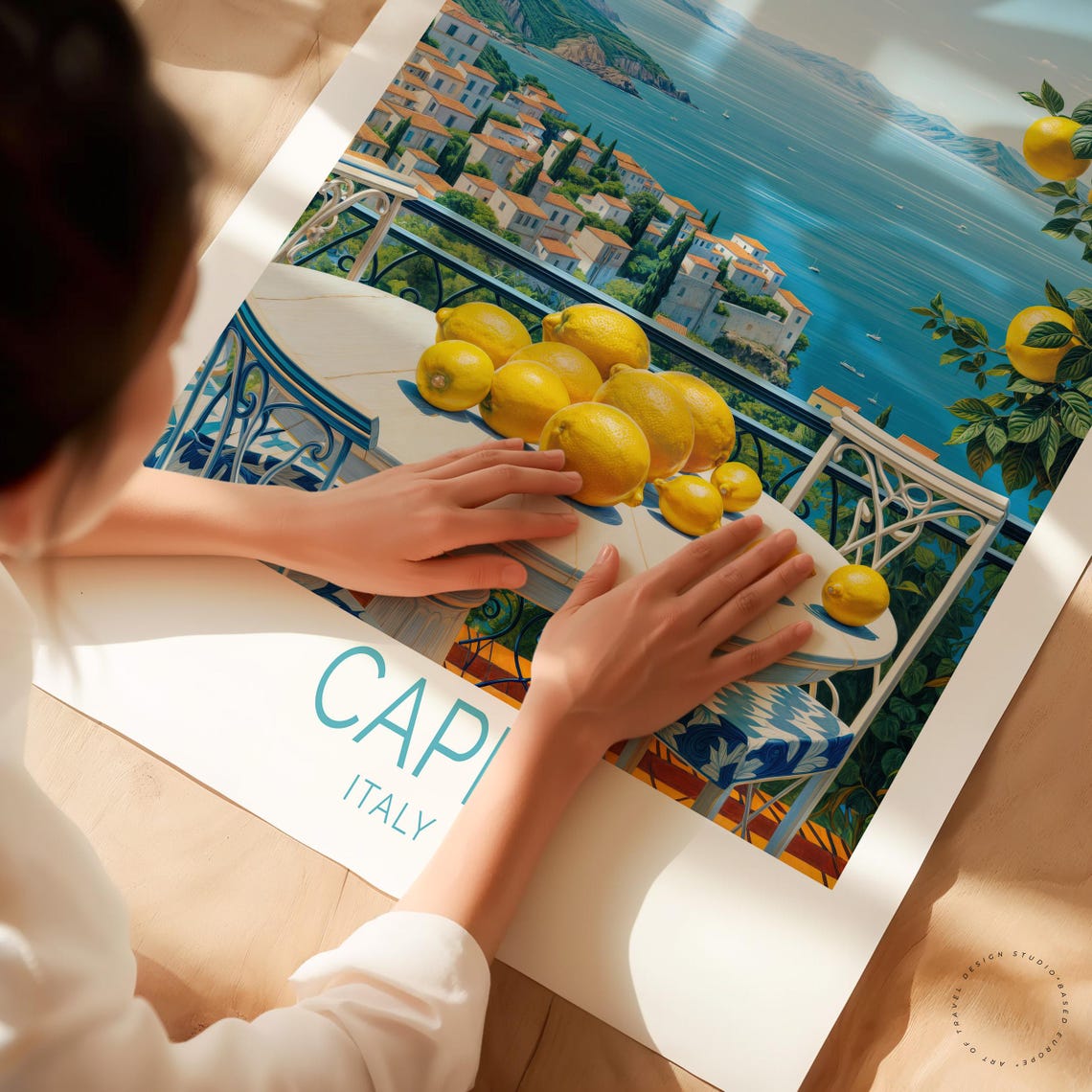 Capri Italy Lemon Terrace Sea View Coastal Village Vintage Poster - Image 3