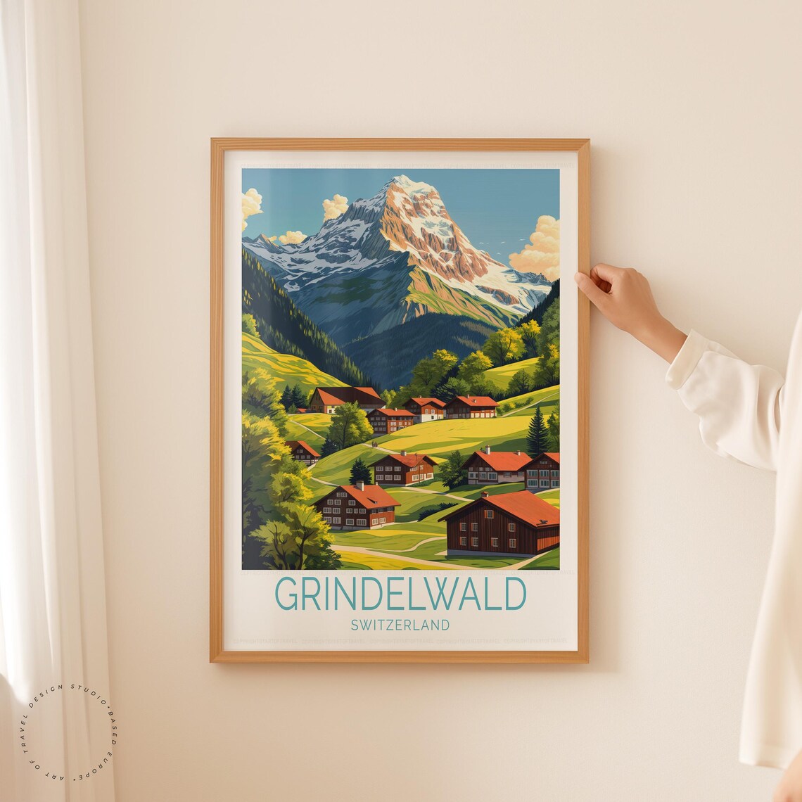 Grindelwald Switzerland Red Roof Chalets Green Meadow Summer Poster - Image 5