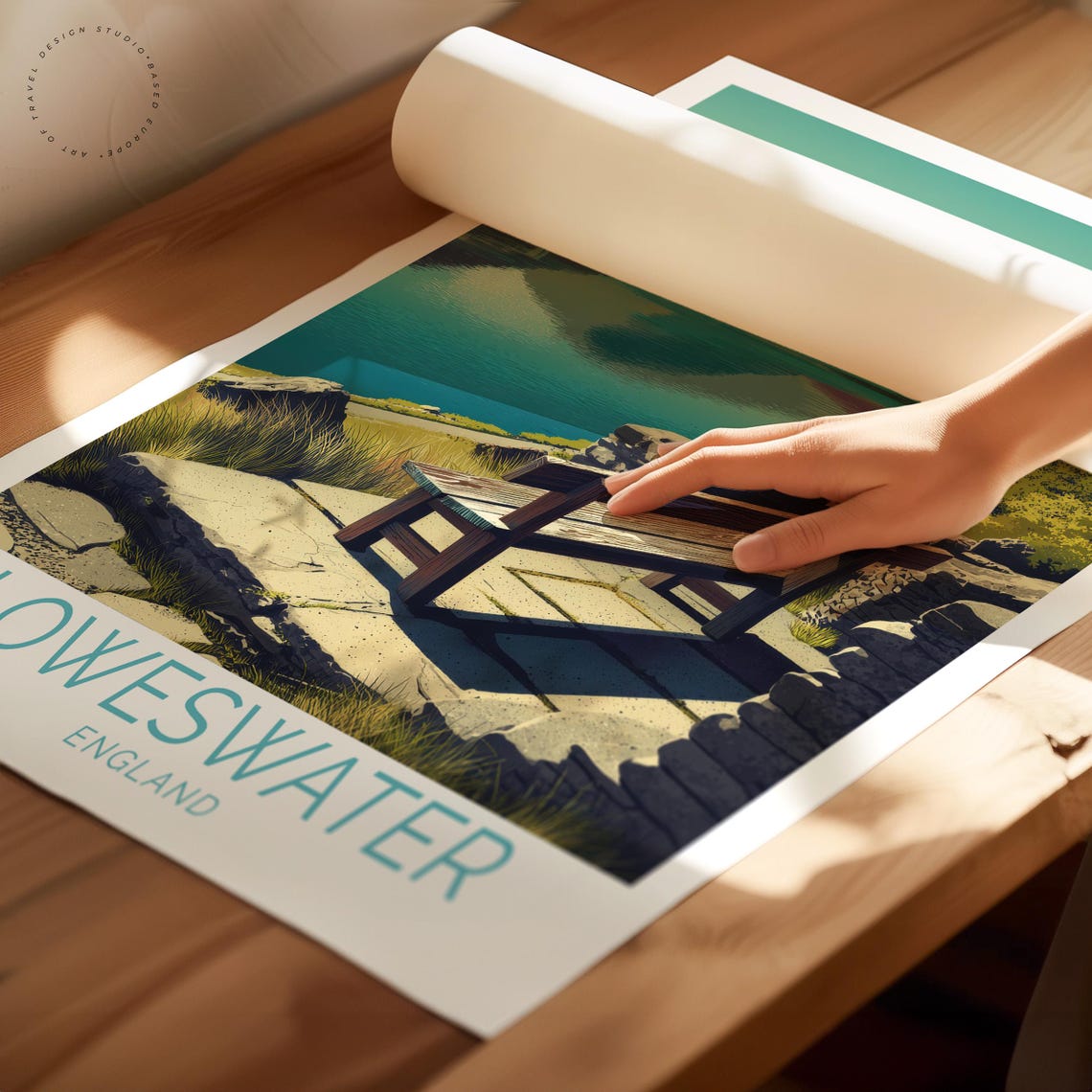 Loweswater England Lake District Lakeside Bench Vintage Travel Poster - Image 2