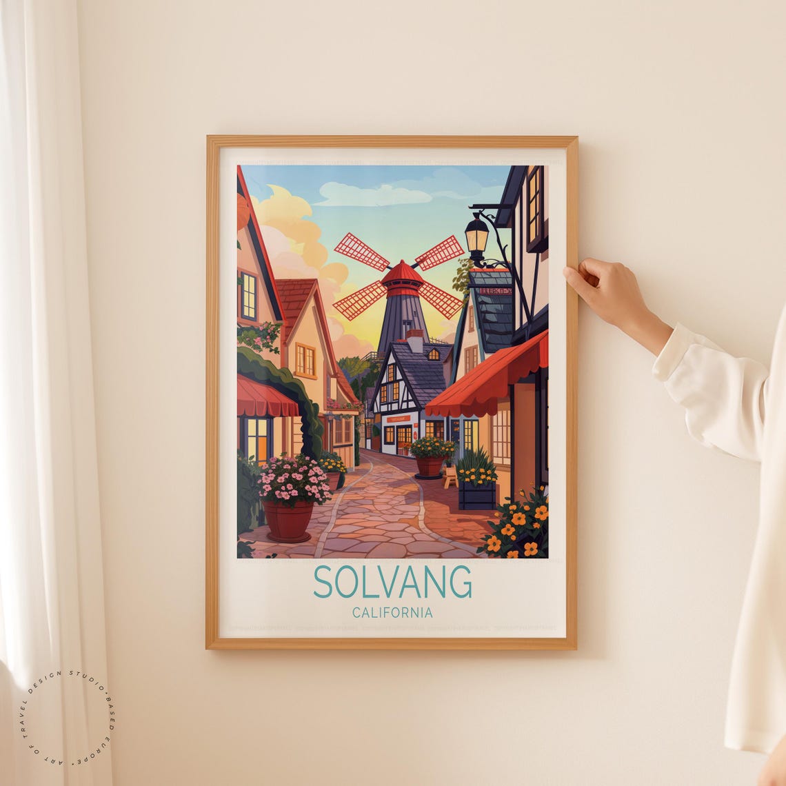 Solvang California Windmill Sunset Flower Shops Half Timbered Poster - Image 5