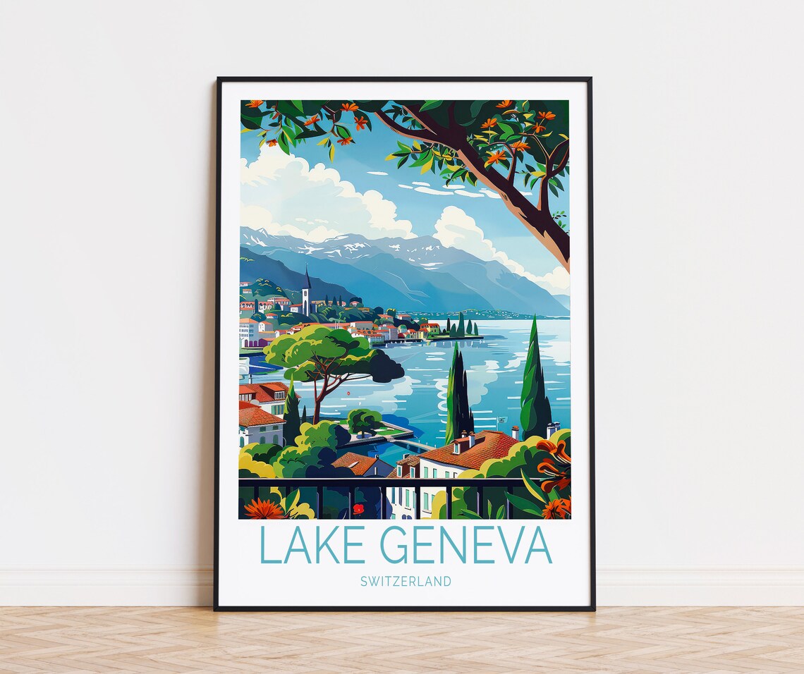 Lake Geneva Travel Poster, Switzerland Wall Art