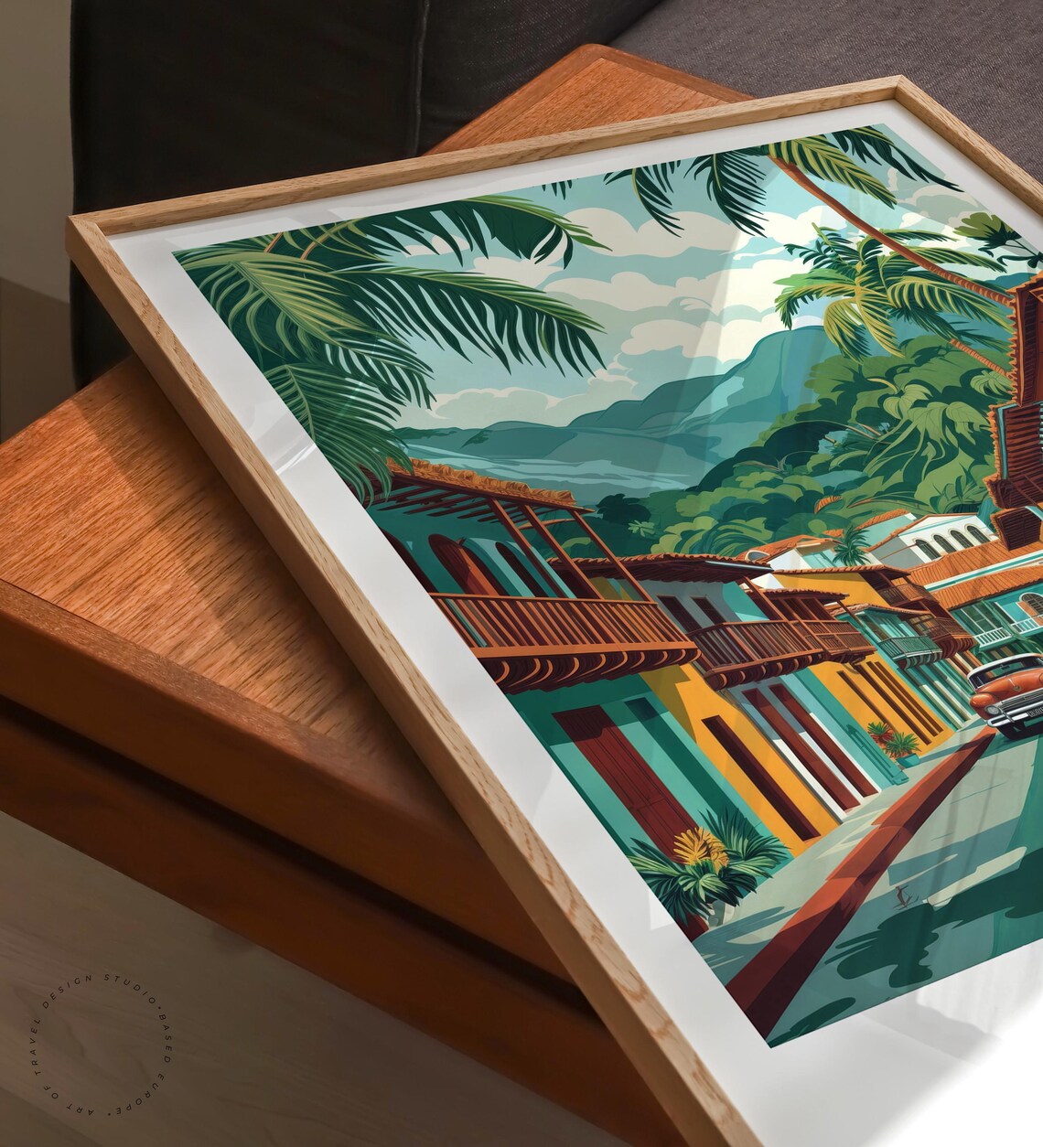 Cali Colombia Colonial Street Classic Vintage Cars Travel Art Poster - Image 3