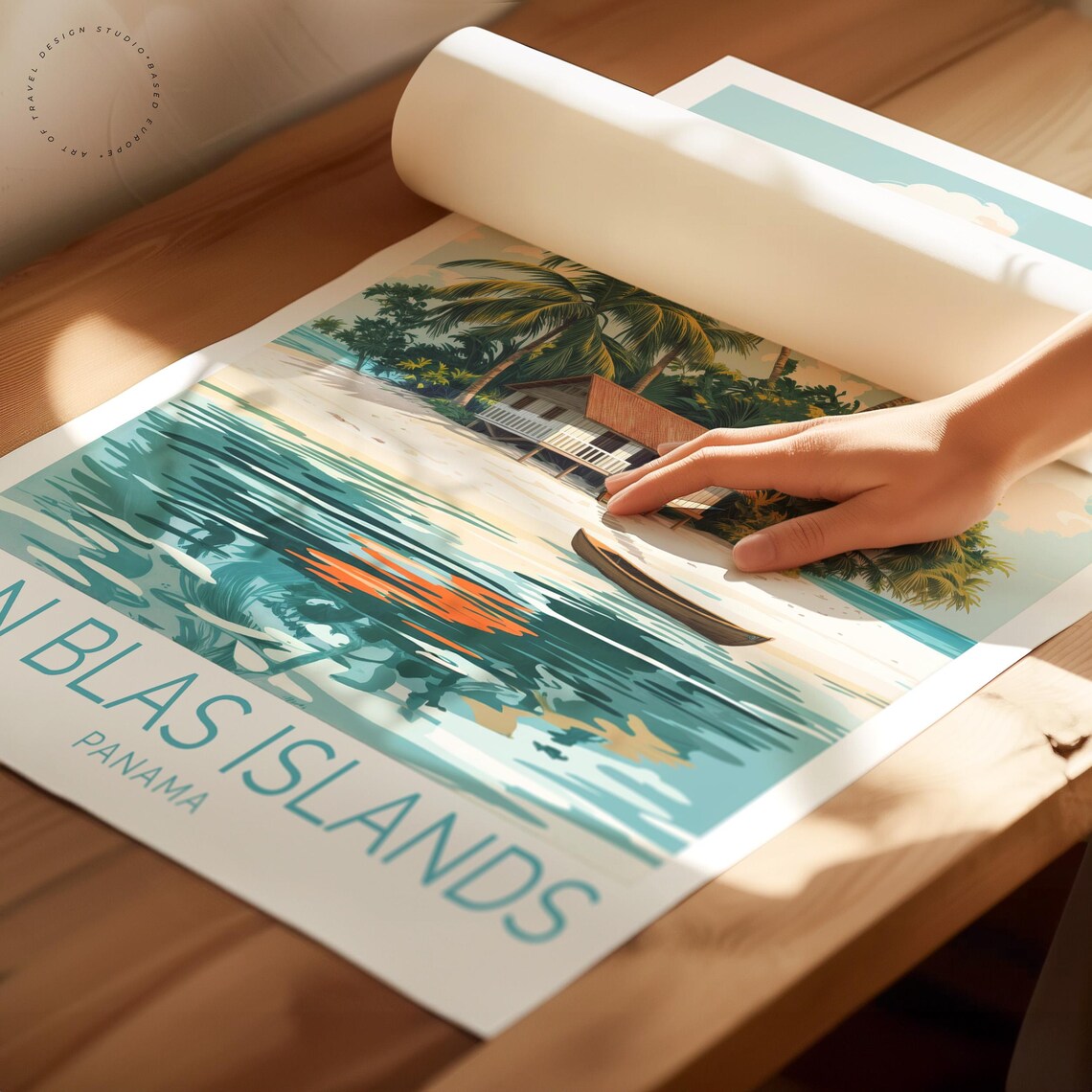 San Blas Islands Panama Tropical Beach Hut Palm Cove Travel Poster - Image 2