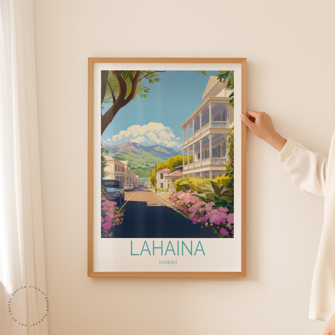 Lahaina Hawaii Flower Lined Historic Street Vintage Travel Poster - Image 2