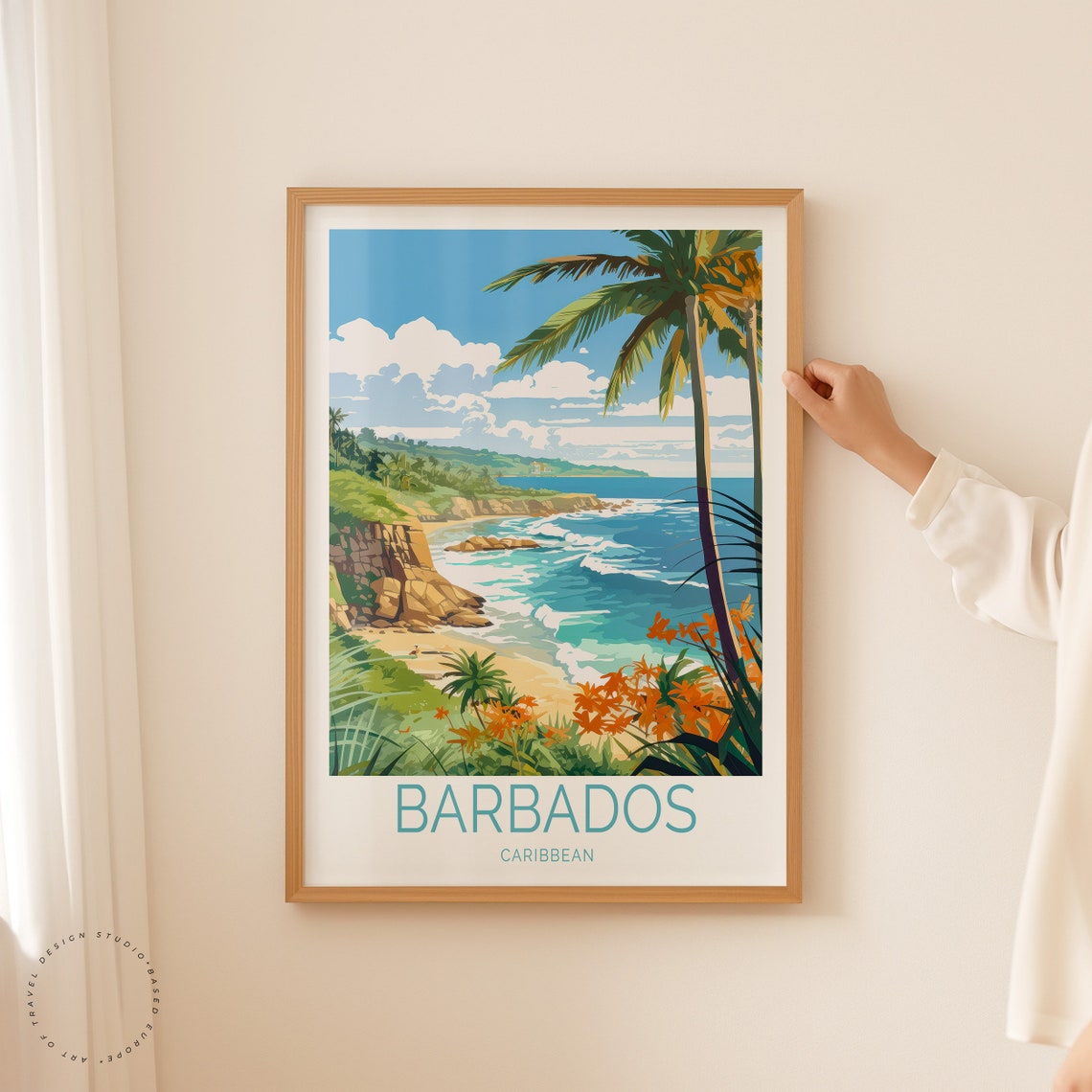 Barbados Caribbean Tropical Beach Cove With Palm Trees Poster - Image 2