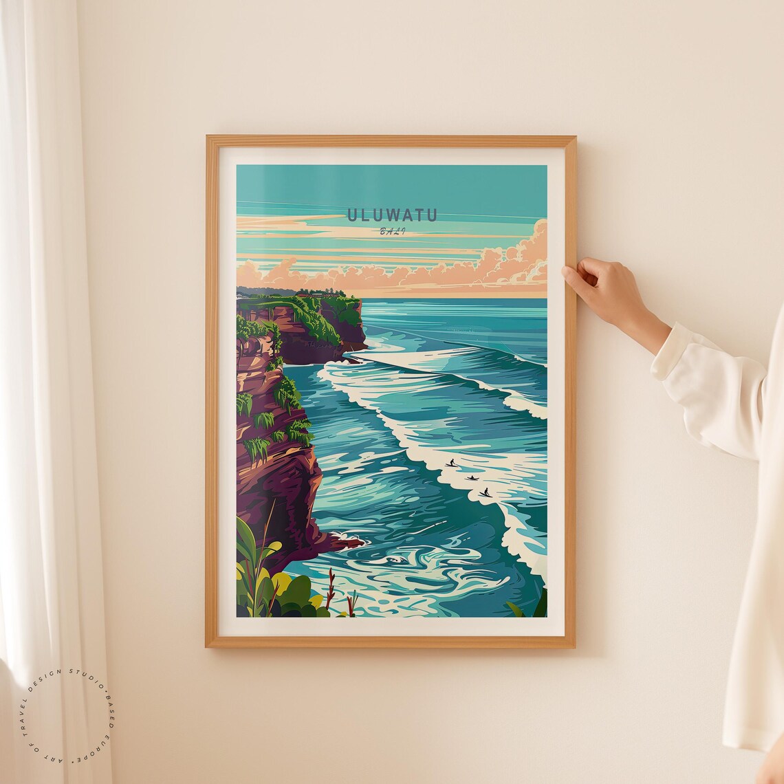 Uluwatu Bali Surfing Cliffs Turquoise Ocean Waves Travel Poster - Image 2