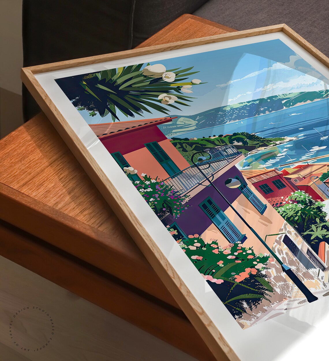 Elba Italy Pastel Coastal Town Harbor Boats Island View Poster - Image 3