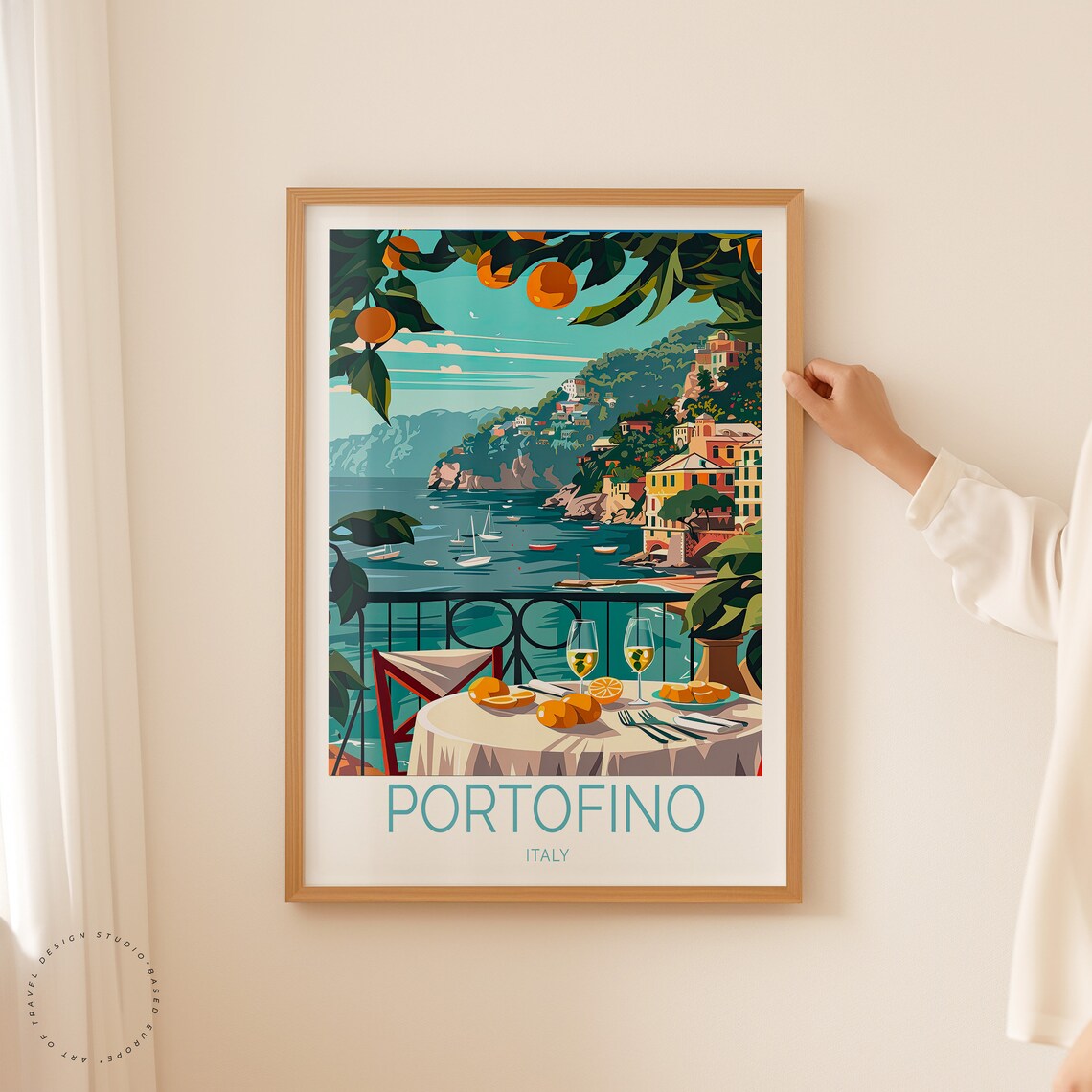 Portofino Italy Harbor Terrace Wine Glasses Stunning Sea View Poster - Image 2