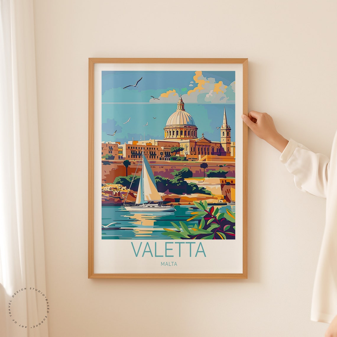 Valletta Malta Harbor Sailboat Dome Basilica Grand Harbour Poster - Image 2