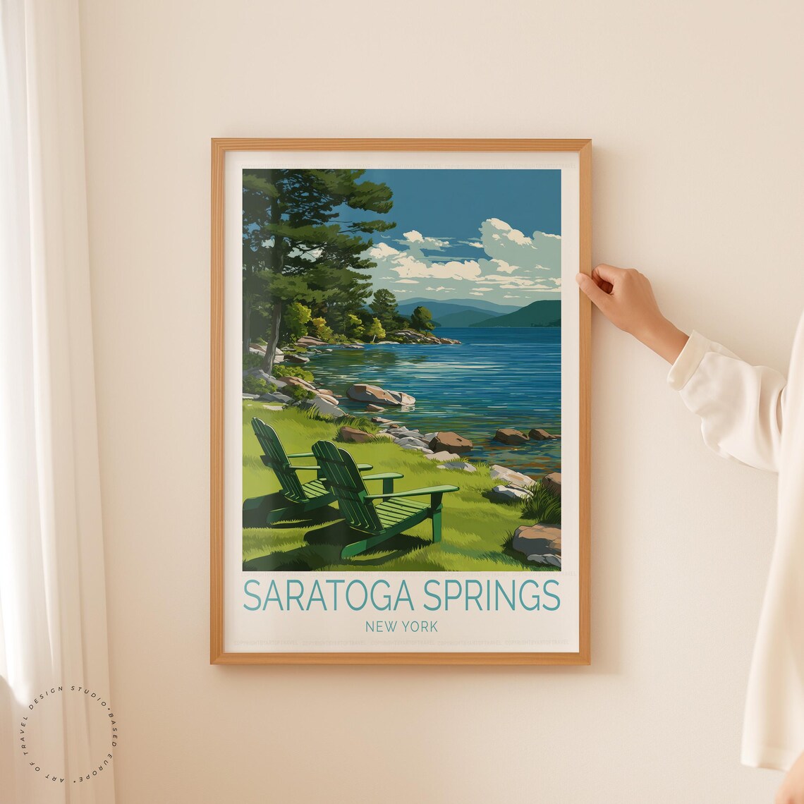 Saratoga Springs New York Lake Chairs Lakeside Travel Poster - Image 5