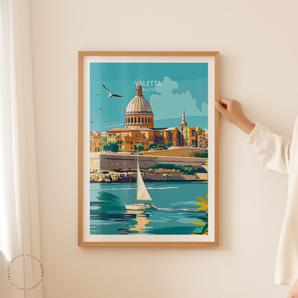 Valetta Malta Grand Harbour Dome Bright Seagull Travel Poster - Image 2