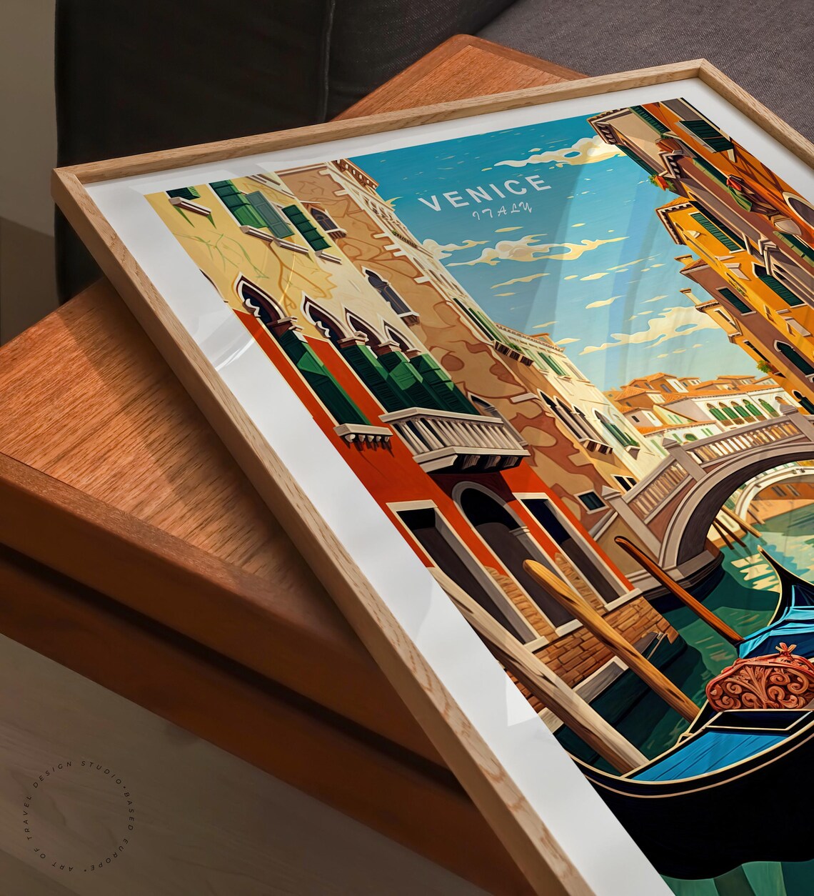 Venice Italy Gondola Canal Bridge Vintage Travel Illustration Poster - Image 6
