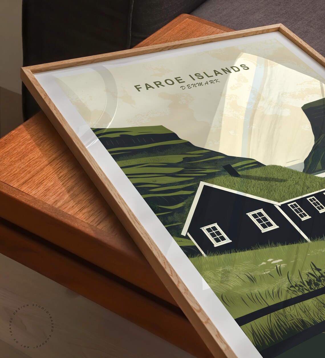 Faroe Islands Denmark Grass Roof Cottage Fjord Vintage Travel Poster - Image 6