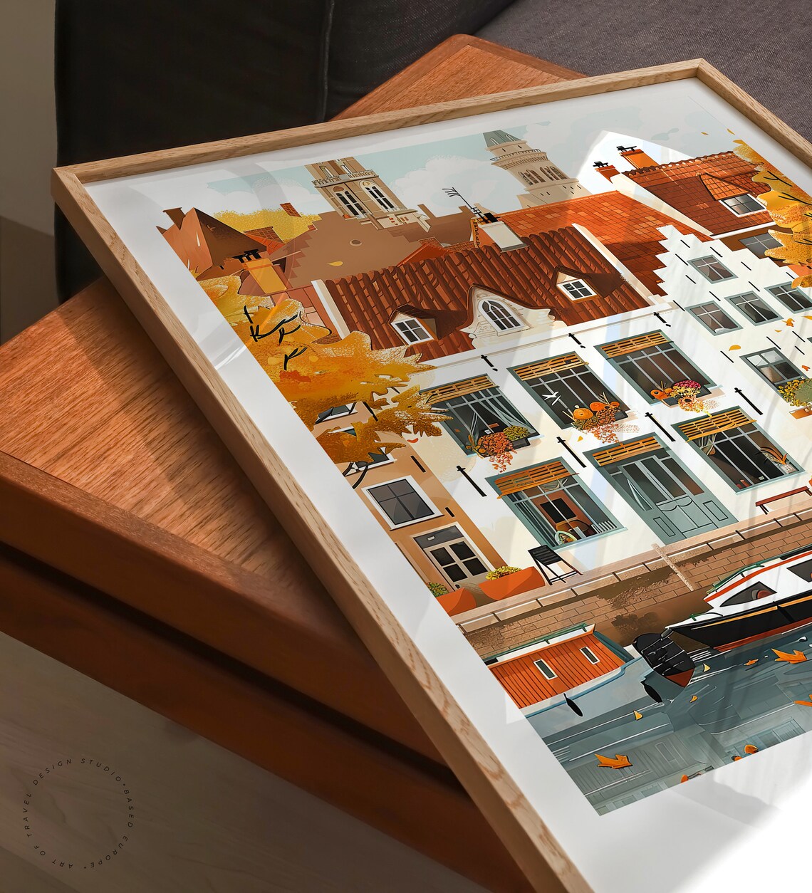 Ghent Belgium Autumn Canal Gabled Houses Falling Leaves Travel Poster - Image 3