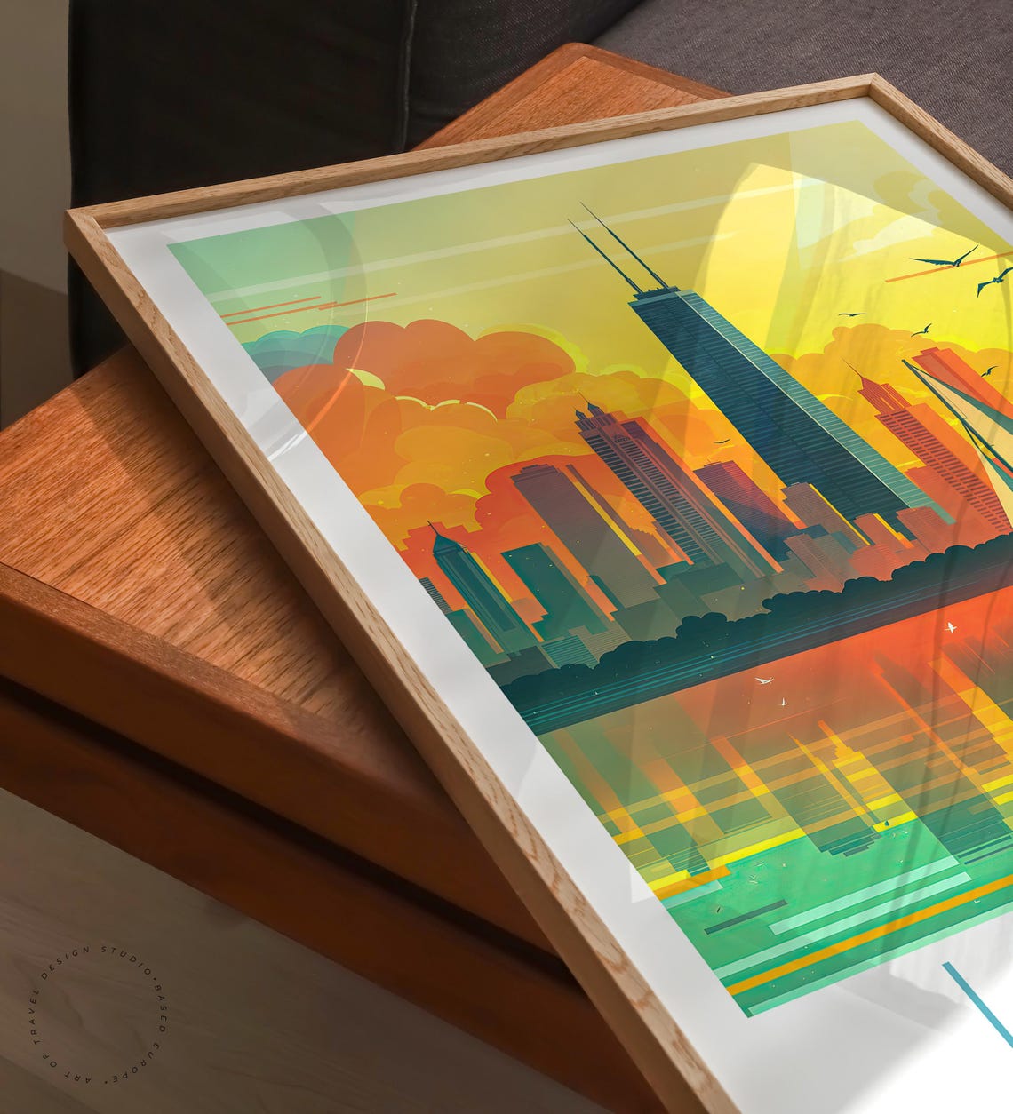 Lakefront Chicago Sunset Skyline Sailing Boat Waterfront Travel Poster - Image 3
