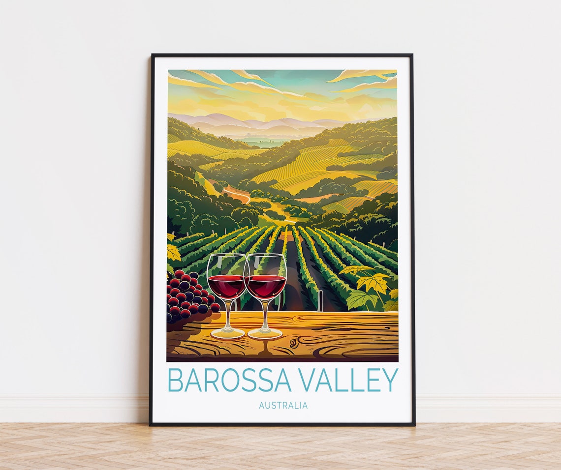 Barossa Valley Australia Vineyard Sunset With Red Wine Glasses Poster