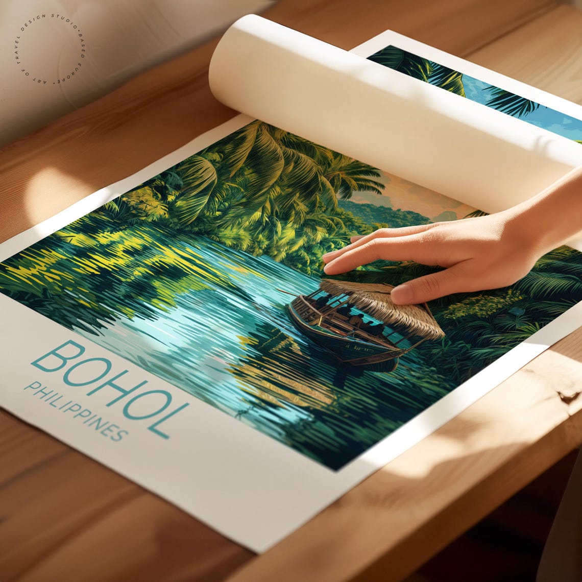 Bohol Philippines Lush Jungle River Cruise Boat Vintage Poster - Image 2