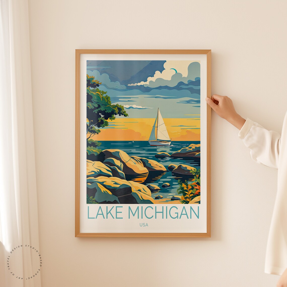Lake Michigan Travel Poster, USA Sunset Art Print - Image 3