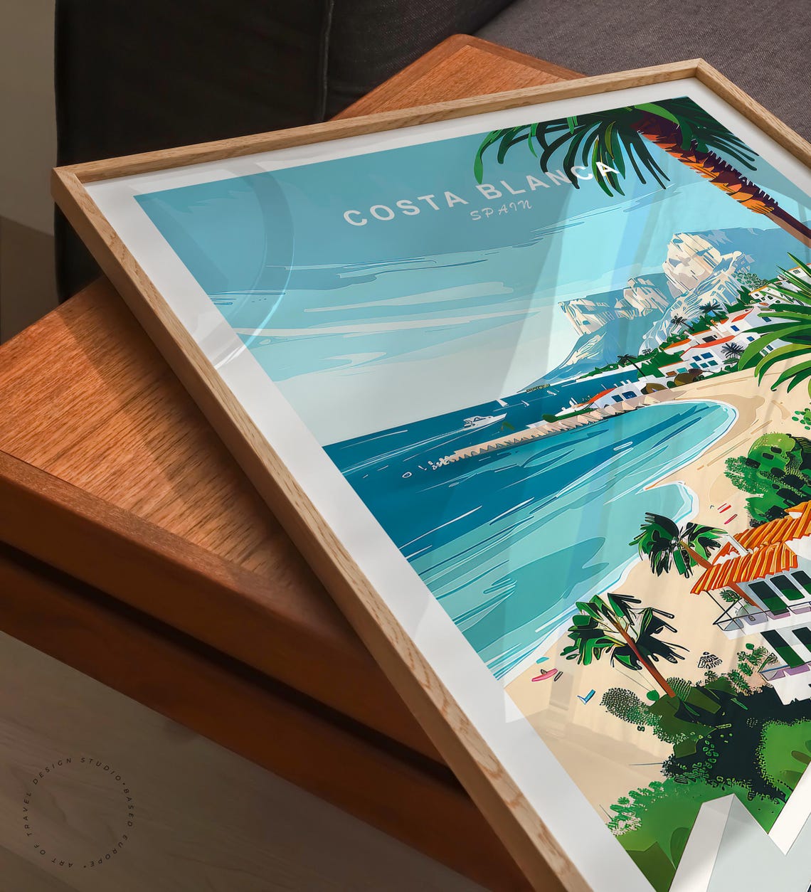 Costa Blanca Spain Beach Road Palms Cliffs Coastal Travel Poster - Image 3