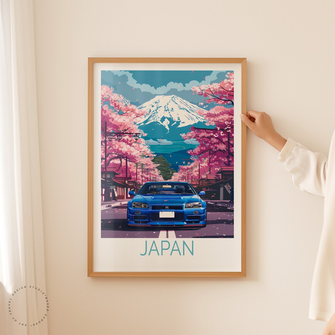 Nissan Skyline GT-R R34 Cherry Blossom Mount Fuji Japan Poster - Image 2