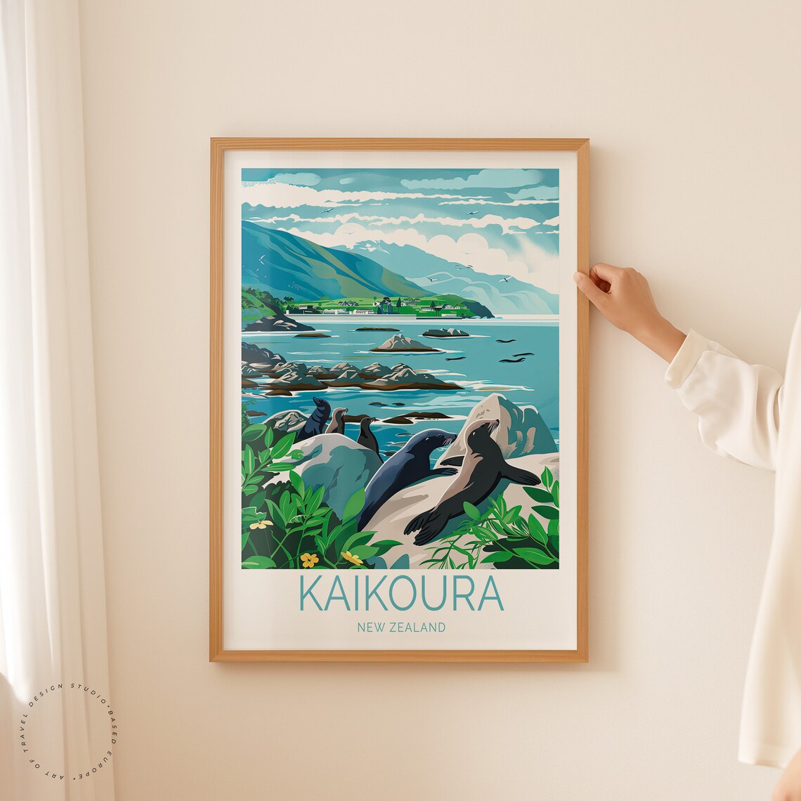 Kaikoura New Zealand Fur Seals Rocky Coast Wildlife Scene Poster - Image 2