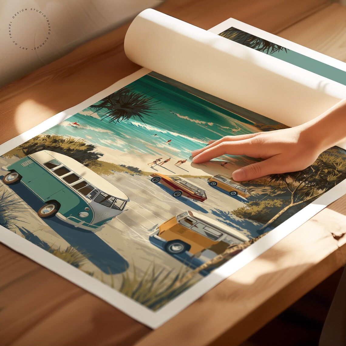 Noosa Australia National Park Beach Camper Vans Retro Travel Poster - Image 2