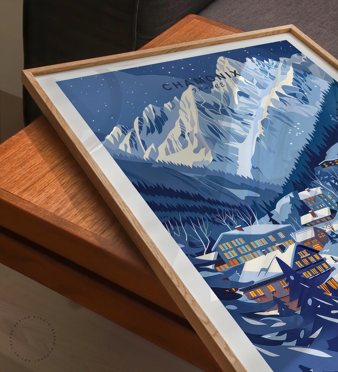 Chamonix France Night Ski Village Magical Snow Mountain Poster - Image 3