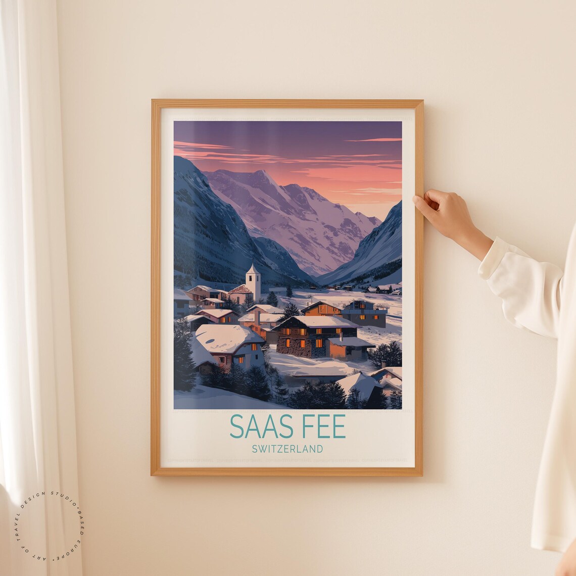 Saas Fee Switzerland Alpine Village Snowy Dusk Sky Travel Poster - Image 5