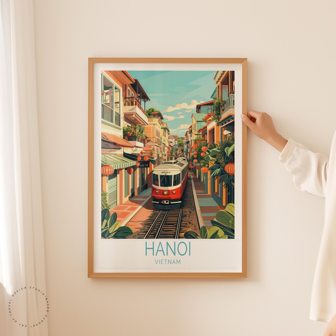 Hanoi Vietnam Train Street Red Tram Lanterns Old Town Travel Poster - Image 5