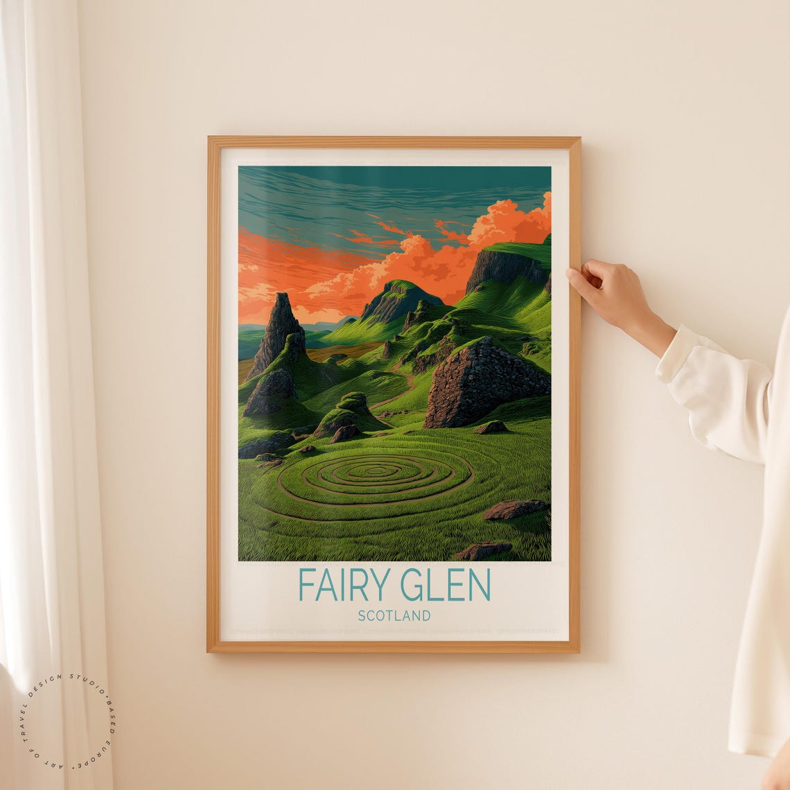 Fairy Glen Scotland Green Hills Rocky Sunset Glow Travel Poster - Image 5