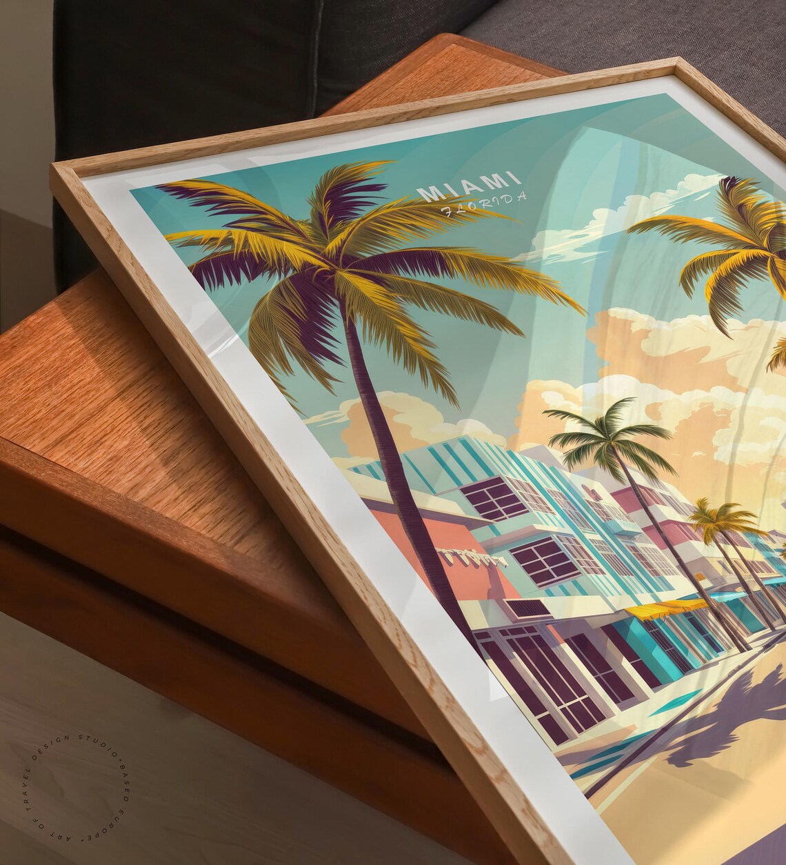Miami Florida Sunset Palm Avenue Retro Vintage Car Travel Poster - Image 6