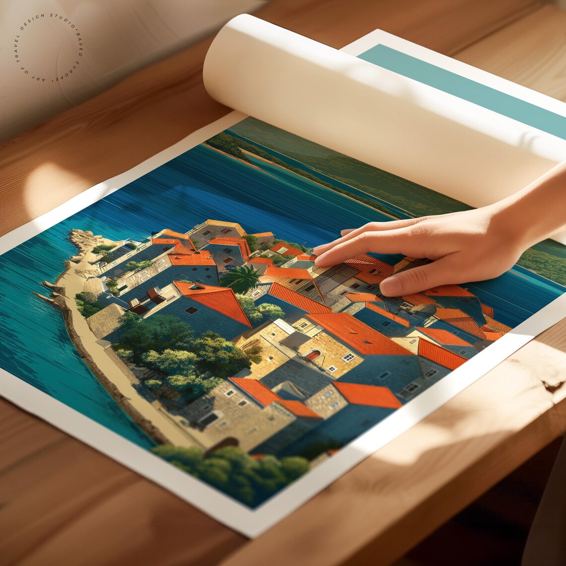 Korcula Croatia Old Town Red Roofs Church Tower Seaside Travel Poster - Image 2