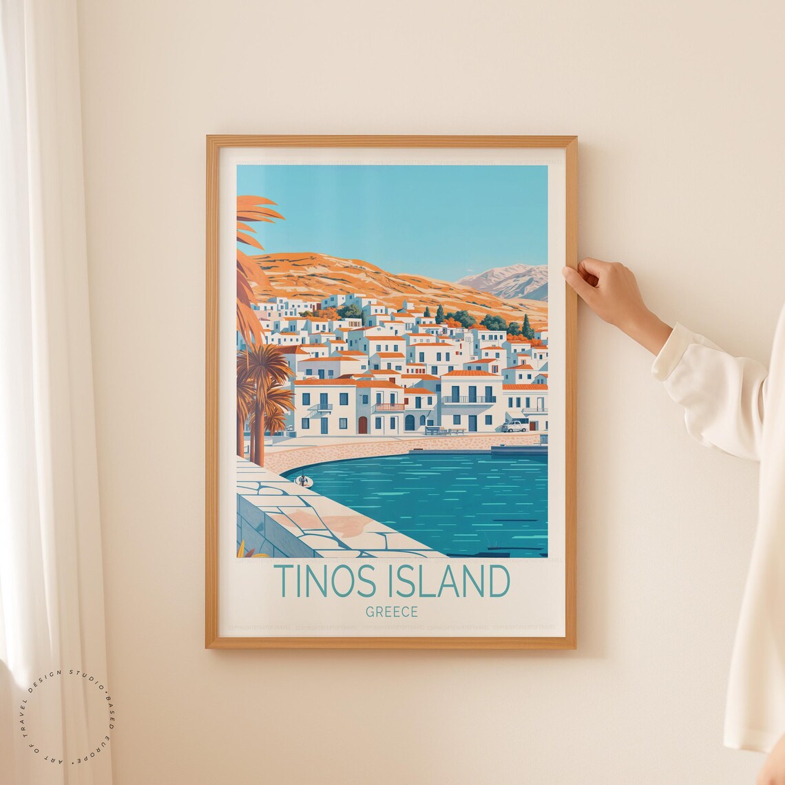Tinos Island Greece White Village Harbor Cycladic Travel Art Poster - Image 2