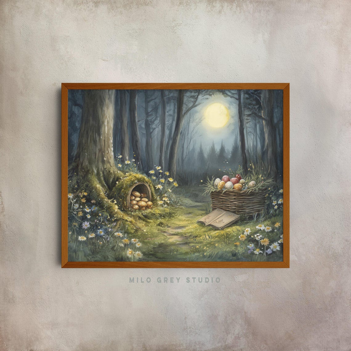 Easter Forest Wall Art Nighttime Easter Egg Hunt Art Whimsical Nature Easter Poster