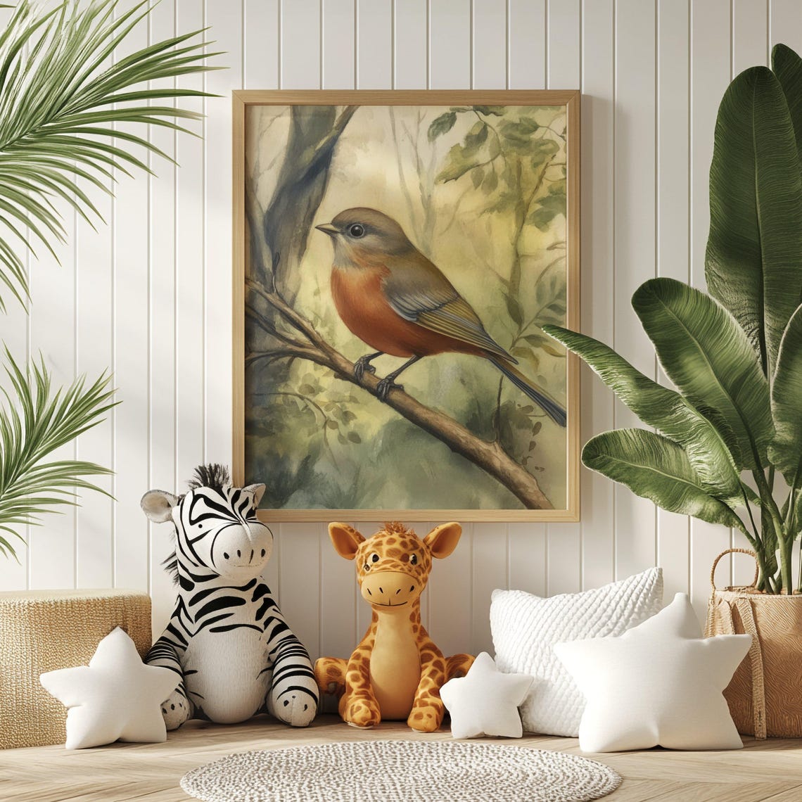 Robin Perched On A Branch Watercolor Bird Illustration Poster - Image 2