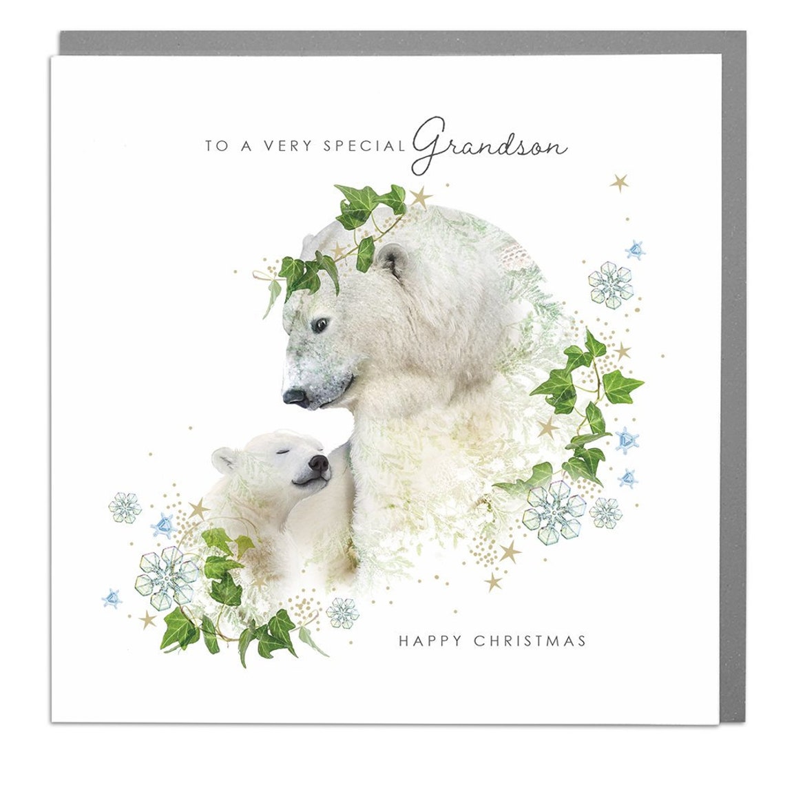 Polar Bear Cub Grandson Happy Christmas Card Winter Art Print