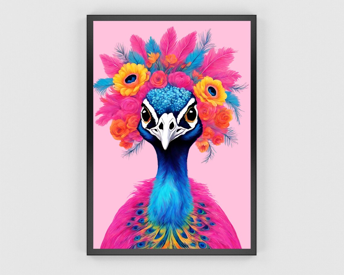 Funky Peacock Portrait Art Print, Hipster Animal - Image 3