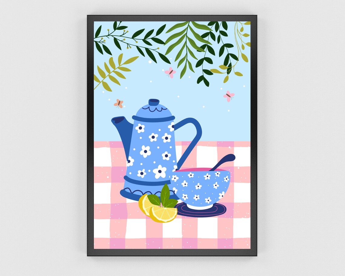 Retro Teacups Art Print, Kitchen Gallery Wall - Image 2
