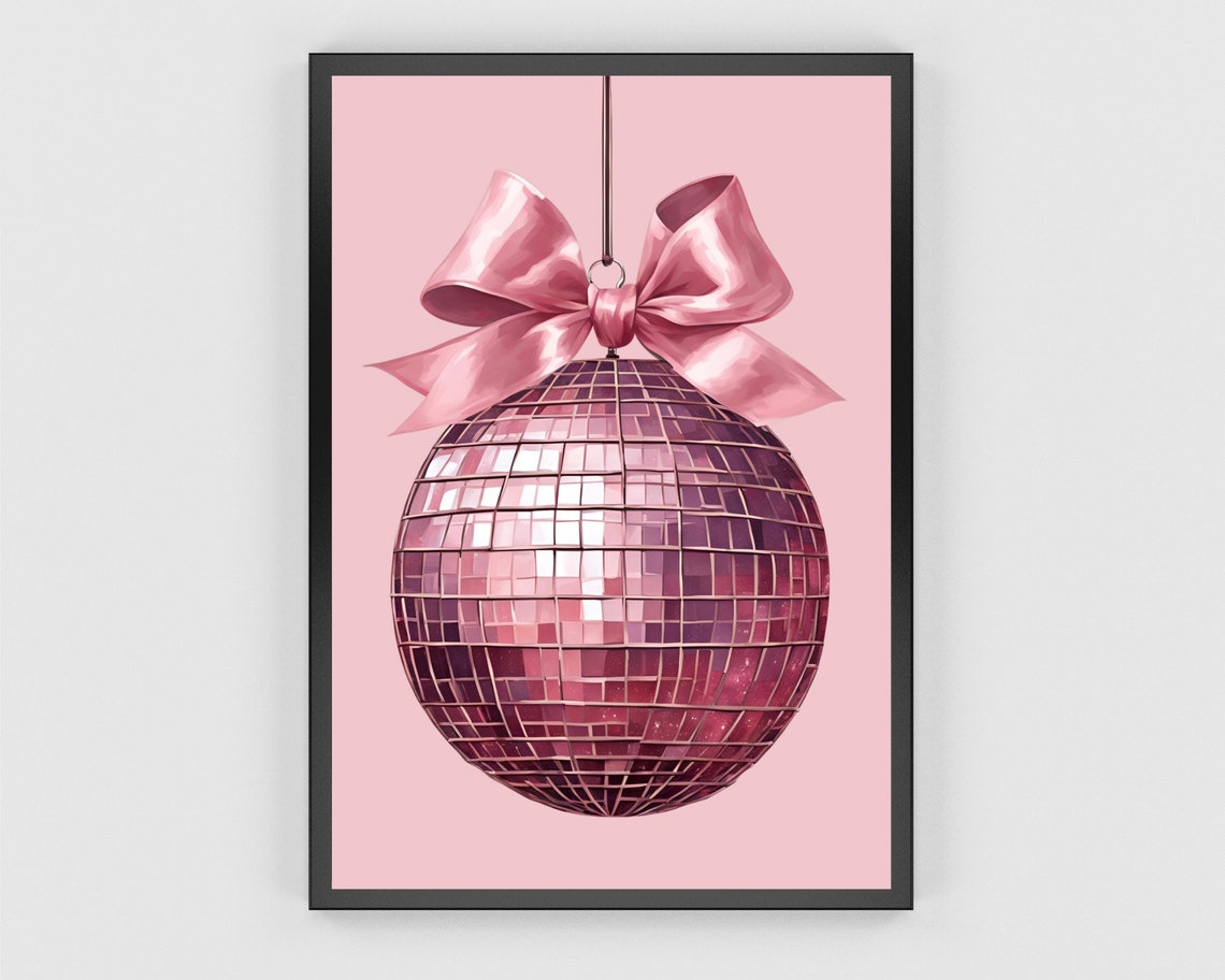 Pink Disco Ball With Big Pink Satin Bow On Blush Party Poster - Image 3