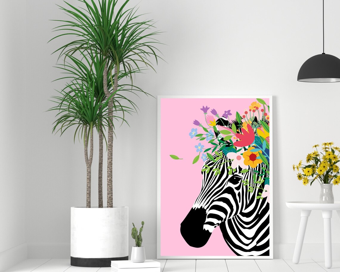 Floral Crown Zebra Art Print, Boho Safari Decor - Image 3