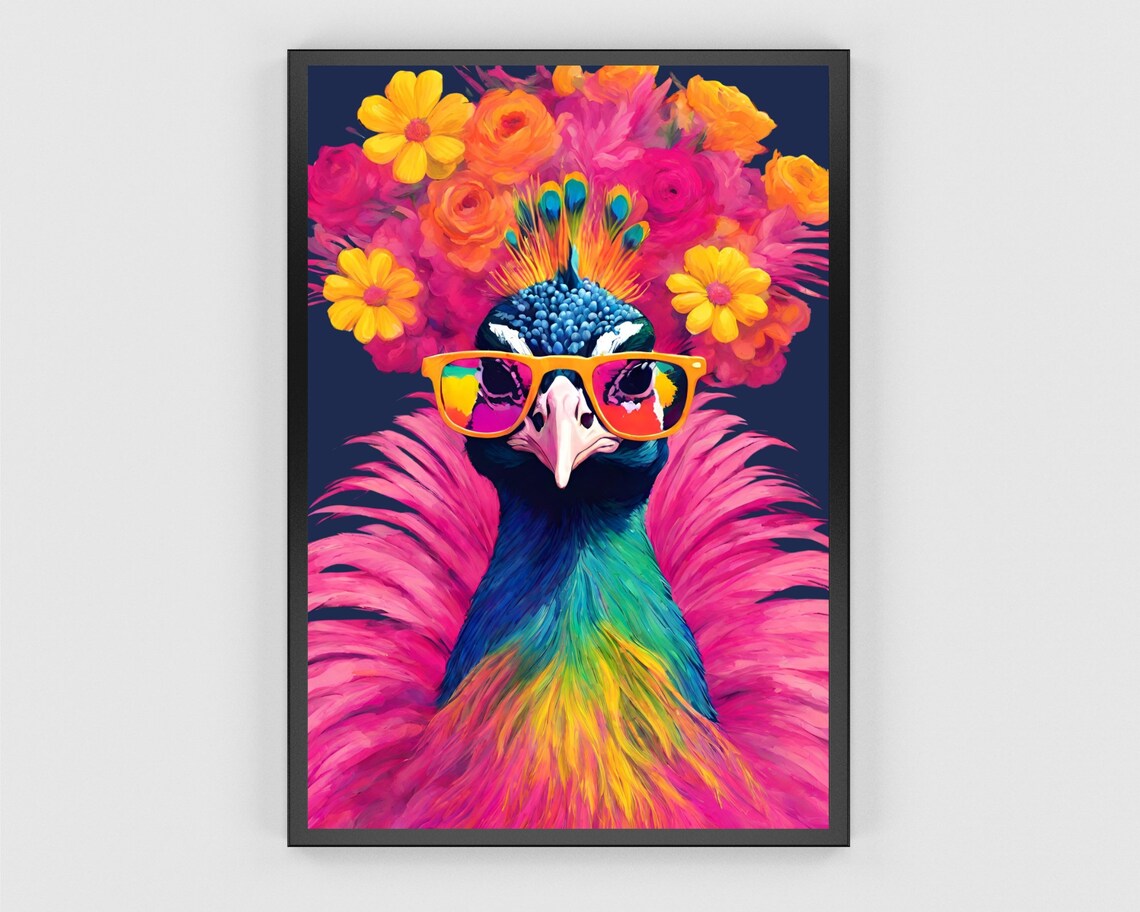 Colorful Peacock Portrait Art Print, Renaissance Style - Image 3