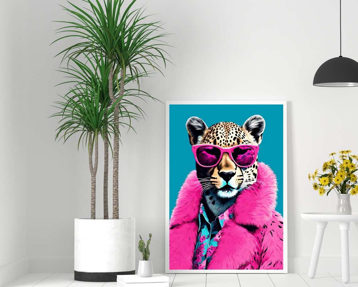 Funky Leopard Maximalist Animal Poster Art Print - Image 2