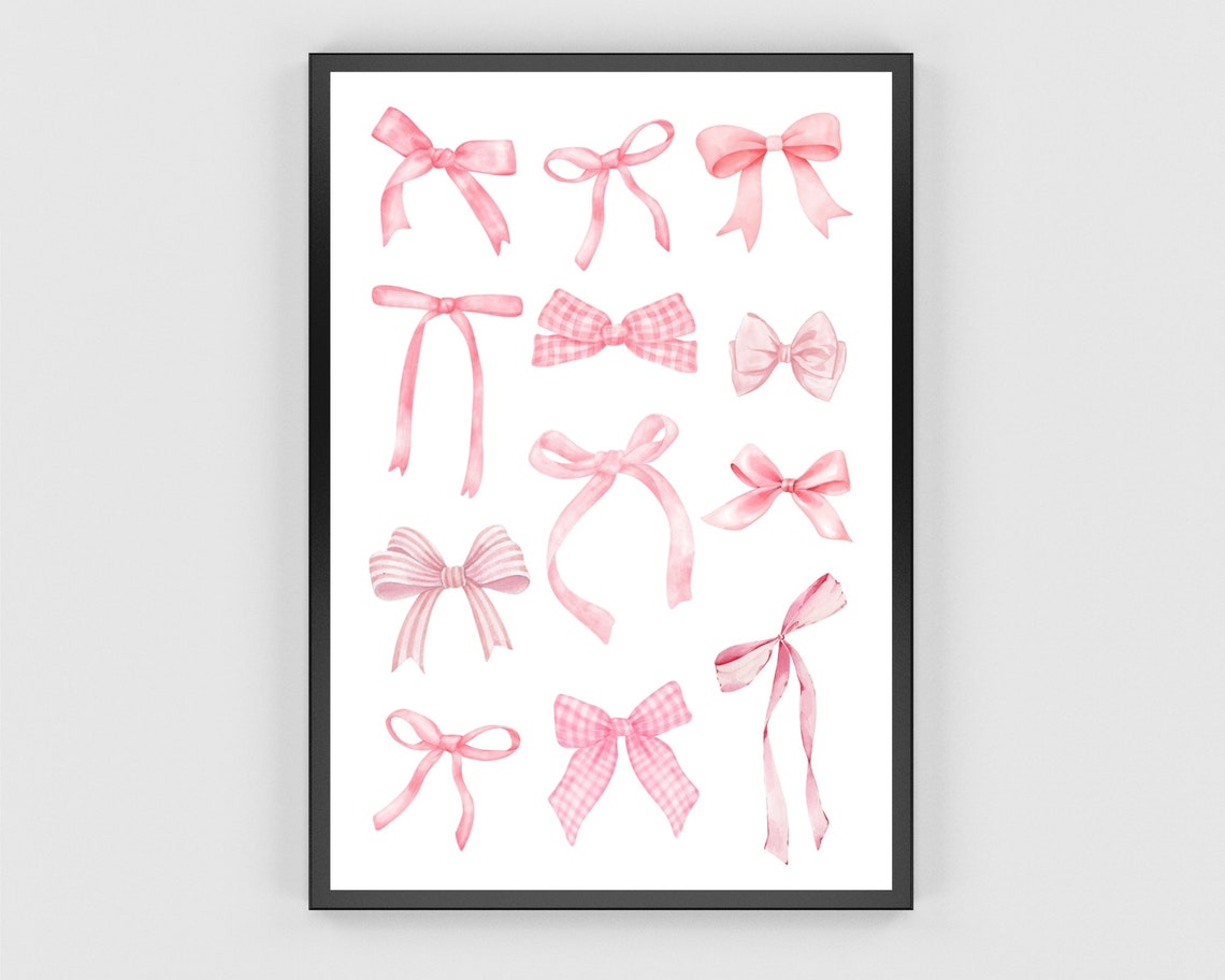 Pink Watercolor Bow Collection Dozen Girly Ribbon Wall Poster - Image 3