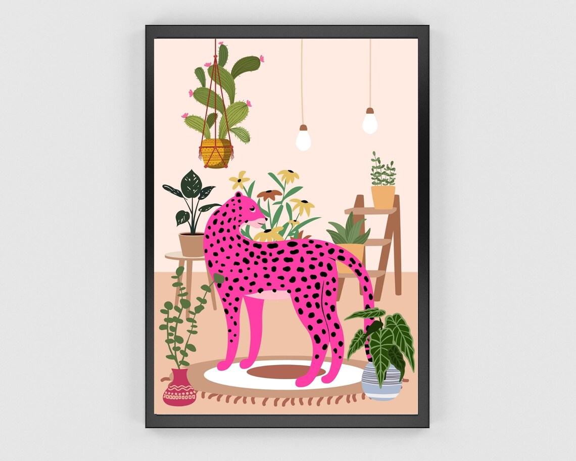 Leopard And Plants Boho Art Print, Botanical Cheetah - Image 3