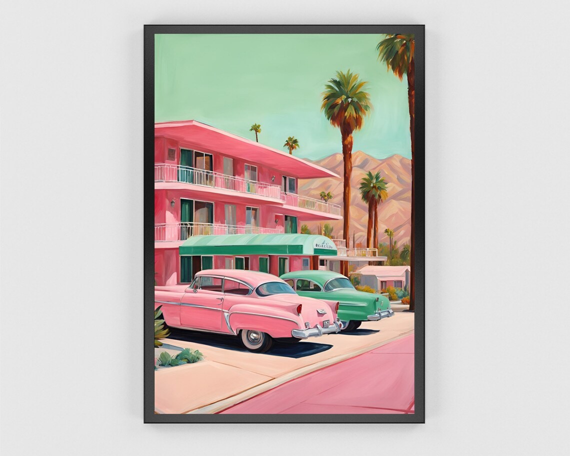 Pink Roadside Motel Retro Southwestern Travel Poster - Image 3