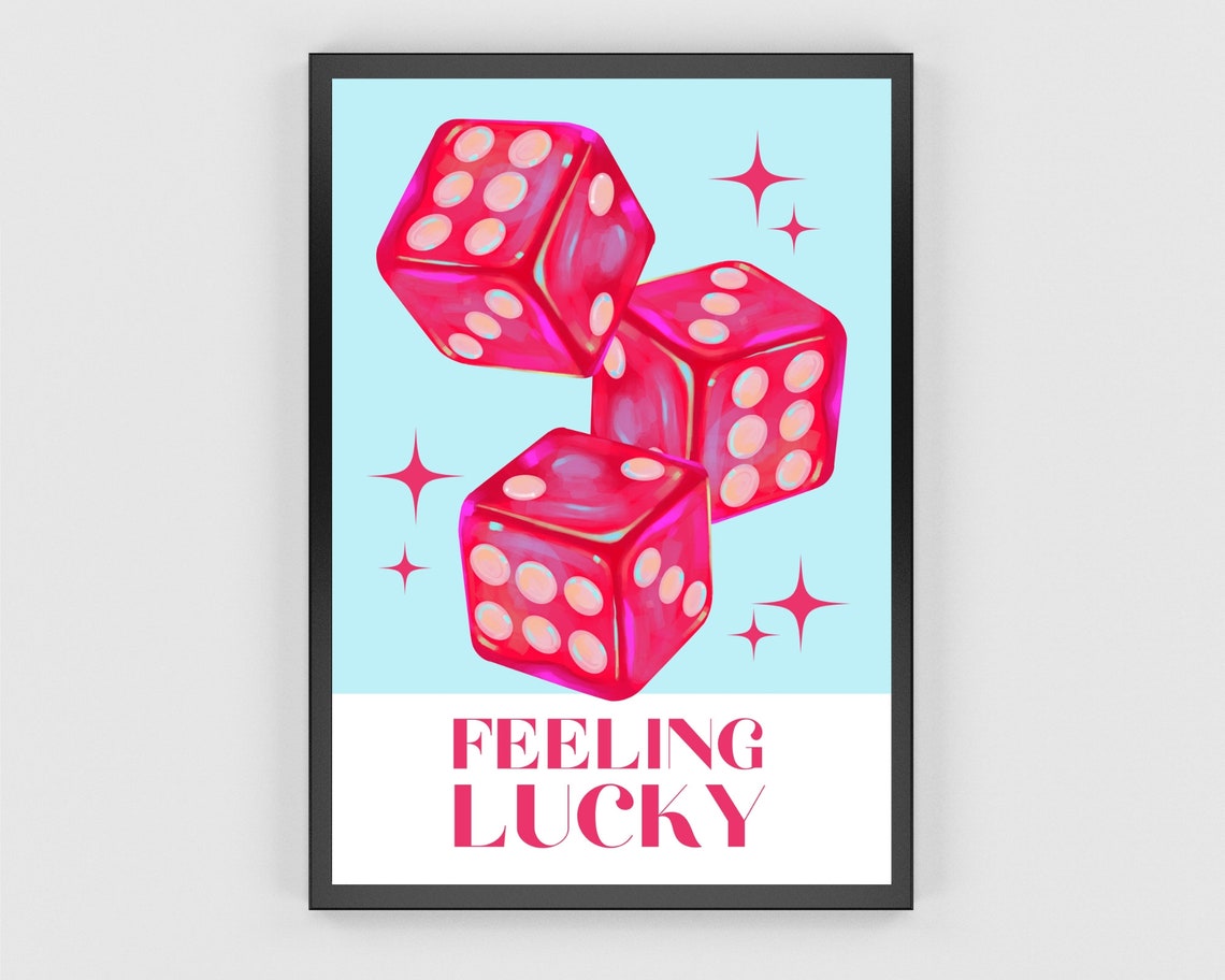 Feeling Lucky Red Dice Blue Casino Preppy Lucky Quote Art Poster - Image 3