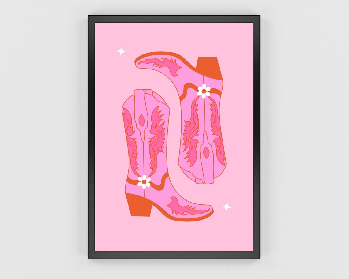 Cowgirl Boots Retro Poster, Boho Western Decor - Image 3